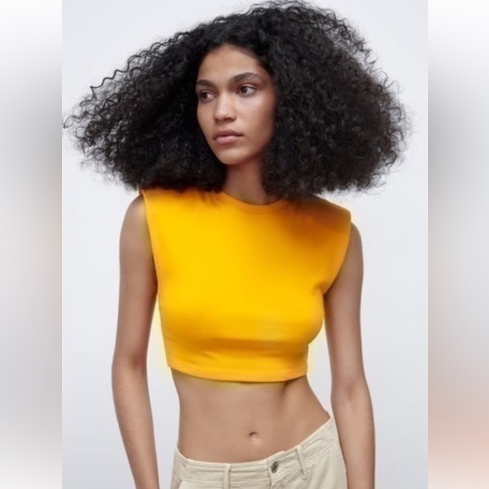 ZARA Orange Crop Top Shoulder Pad Shirt - Size Medium